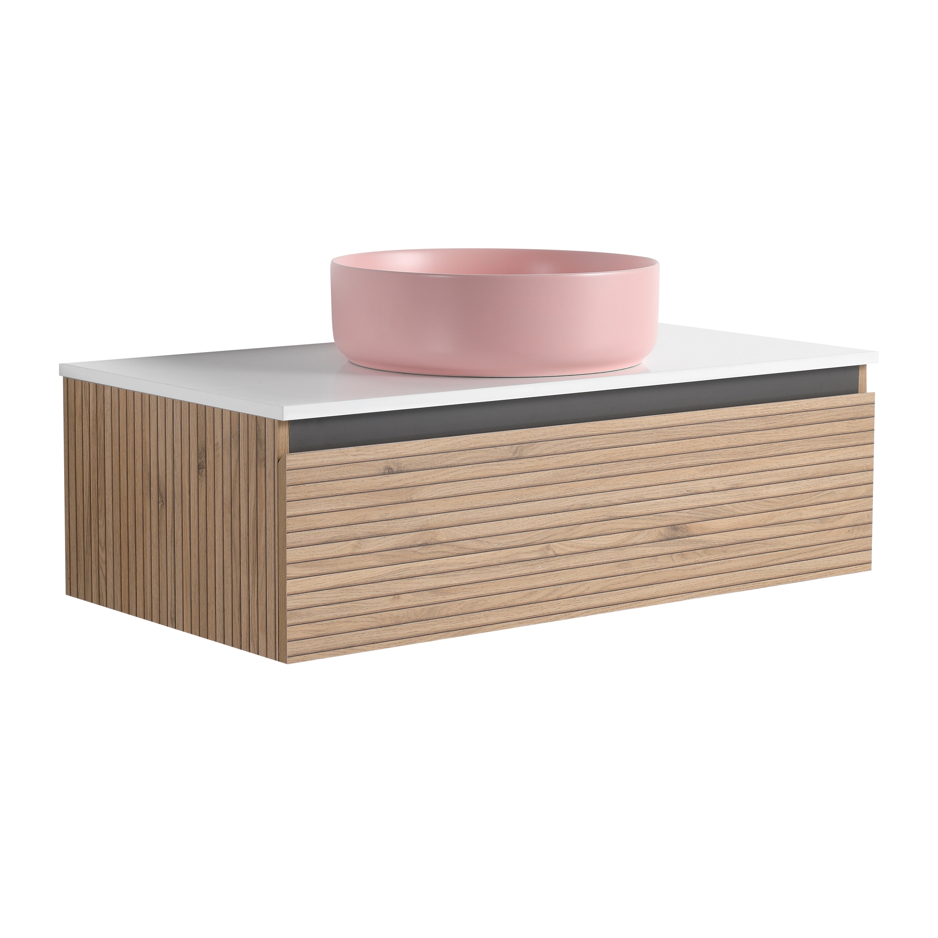 36'' Wall-Mounted Bathroom Vanity with Pink Art Ceramic Sink & 1-Soft-Close Drawer, Plywood