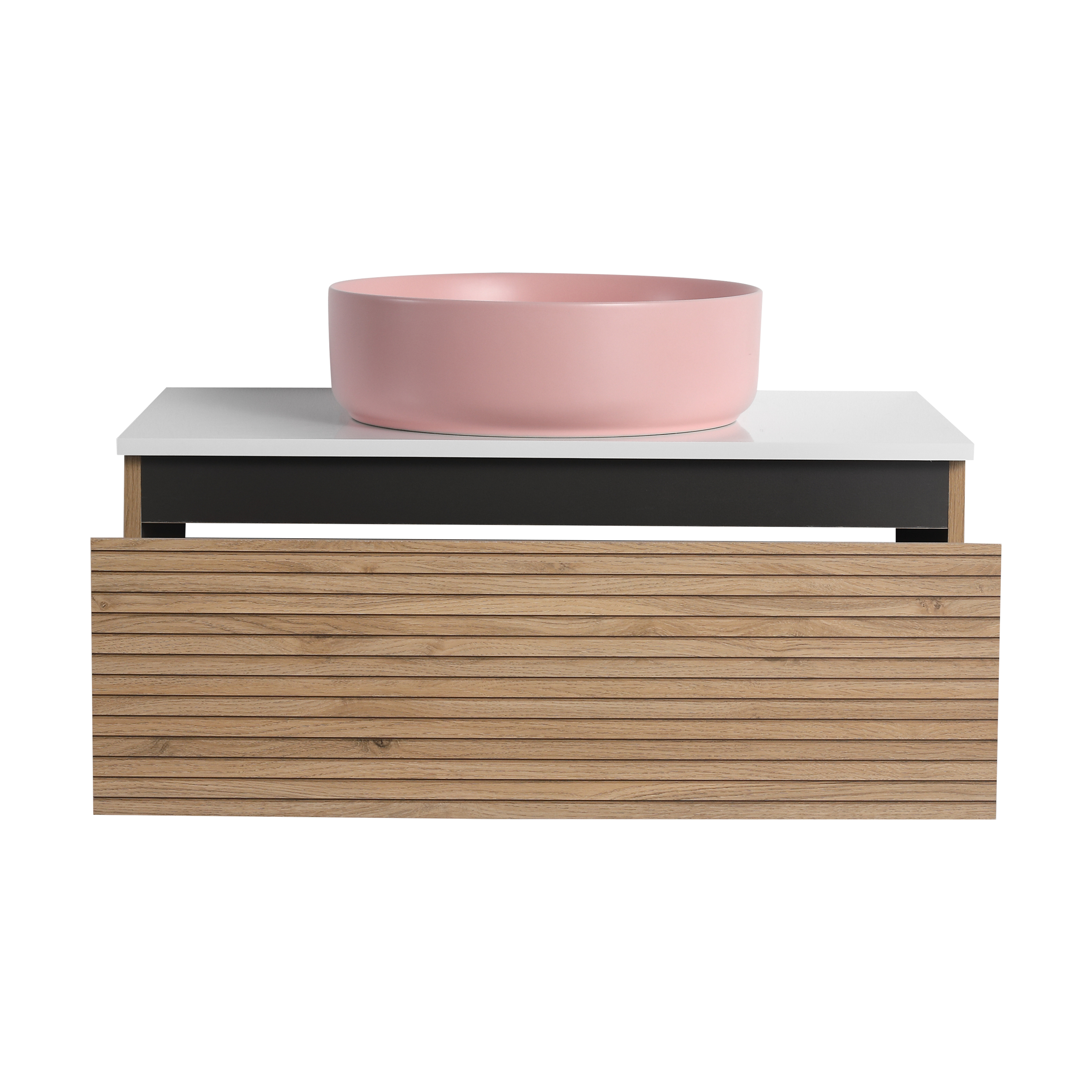 30'' Wall-Mounted Bathroom Vanity with Pink Art Ceramic Sink & 1-Soft-Close Drawer, Plywood