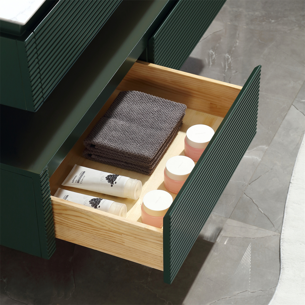 48" Solid Oak Two-Tier Bathroom Vanity with Porcelain Sink and Open Center Storage, Green