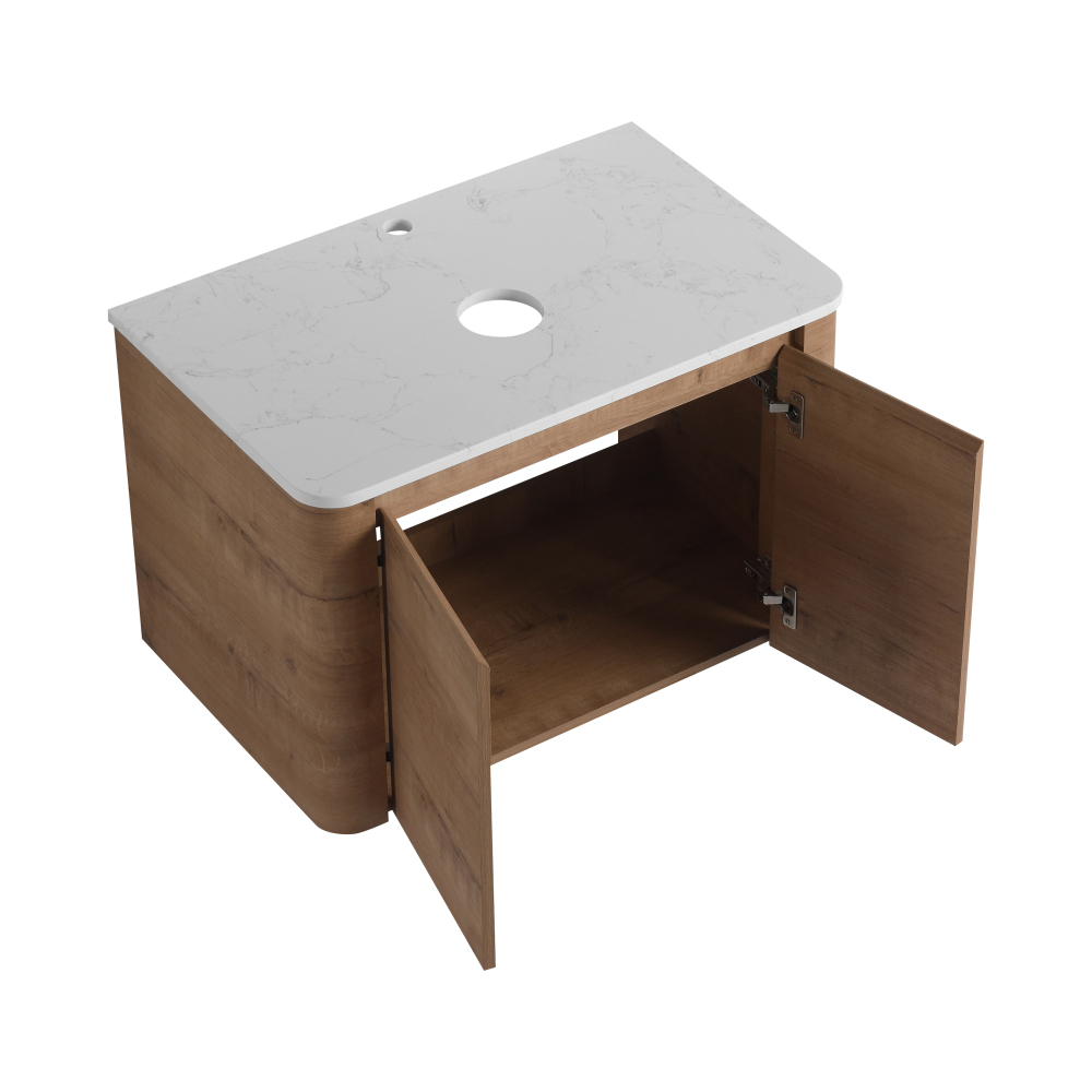 30'' Wall-Mounted Bathroom Vanity With Ceramic Art Sink & 2-Soft-Close Door, KD-Packing, Plywood