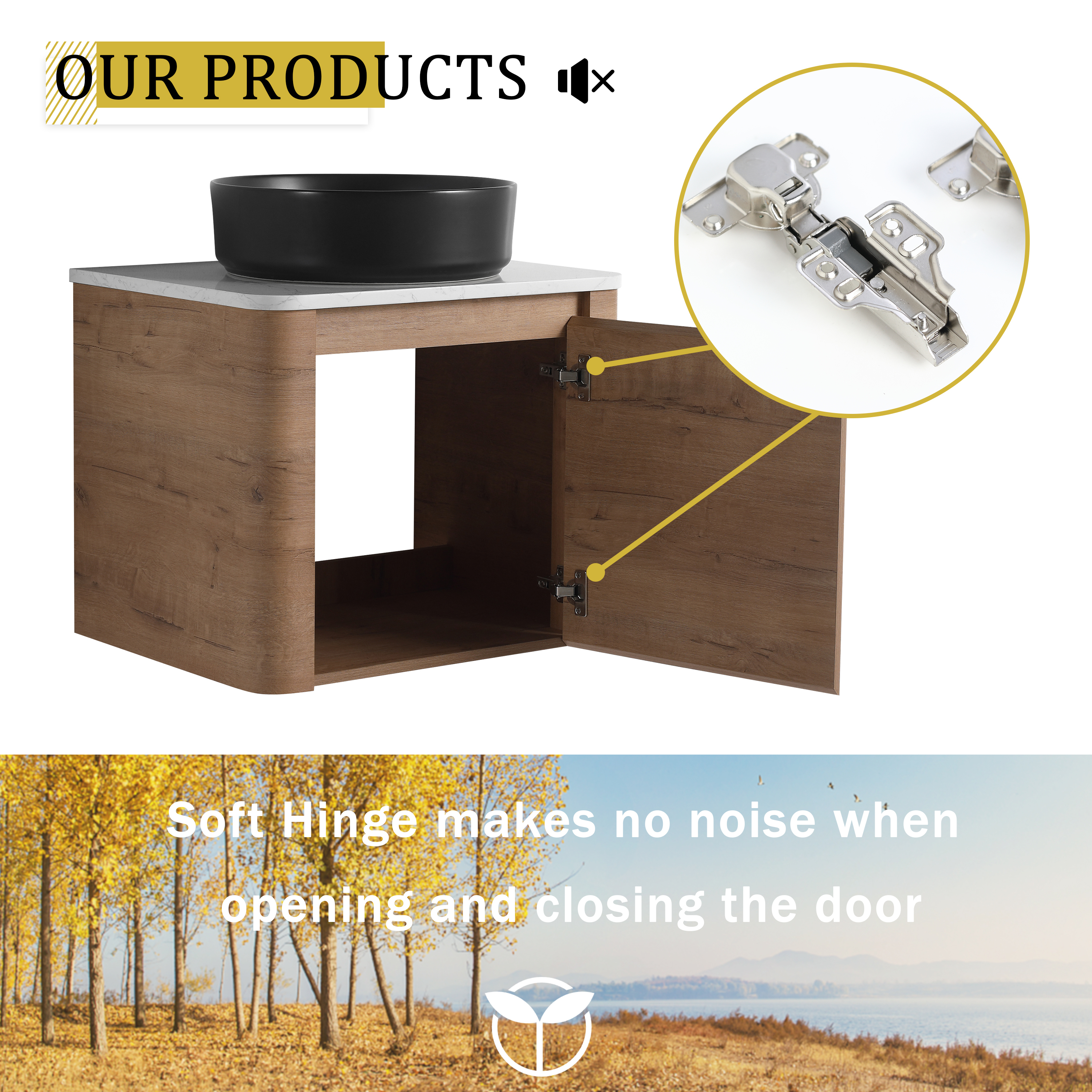 24'' Wall-Mounted Bathroom Vanity With Ceramic Art Sink & 1-Soft-Close Door, KD-Packing, Plywood