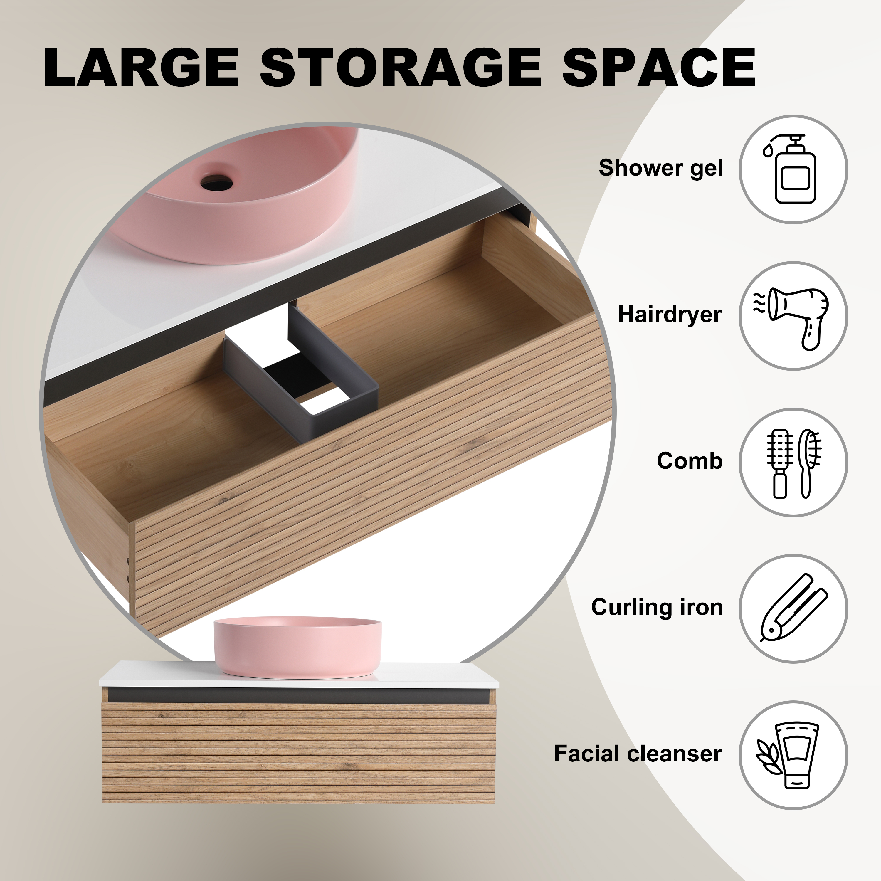 36'' Wall-Mounted Bathroom Vanity with Pink Art Ceramic Sink & 1-Soft-Close Drawer, Plywood