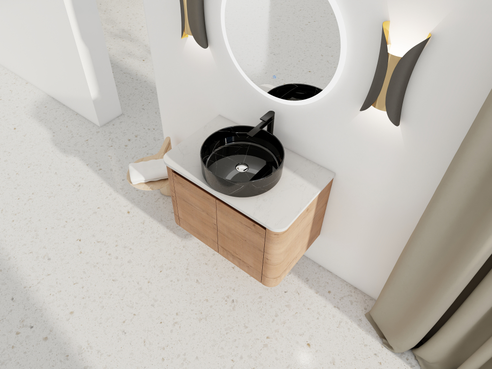 30'' Wall-Mounted Bathroom Vanity With Ceramic Art Sink & 2-Soft-Close Door, KD-Packing, Plywood