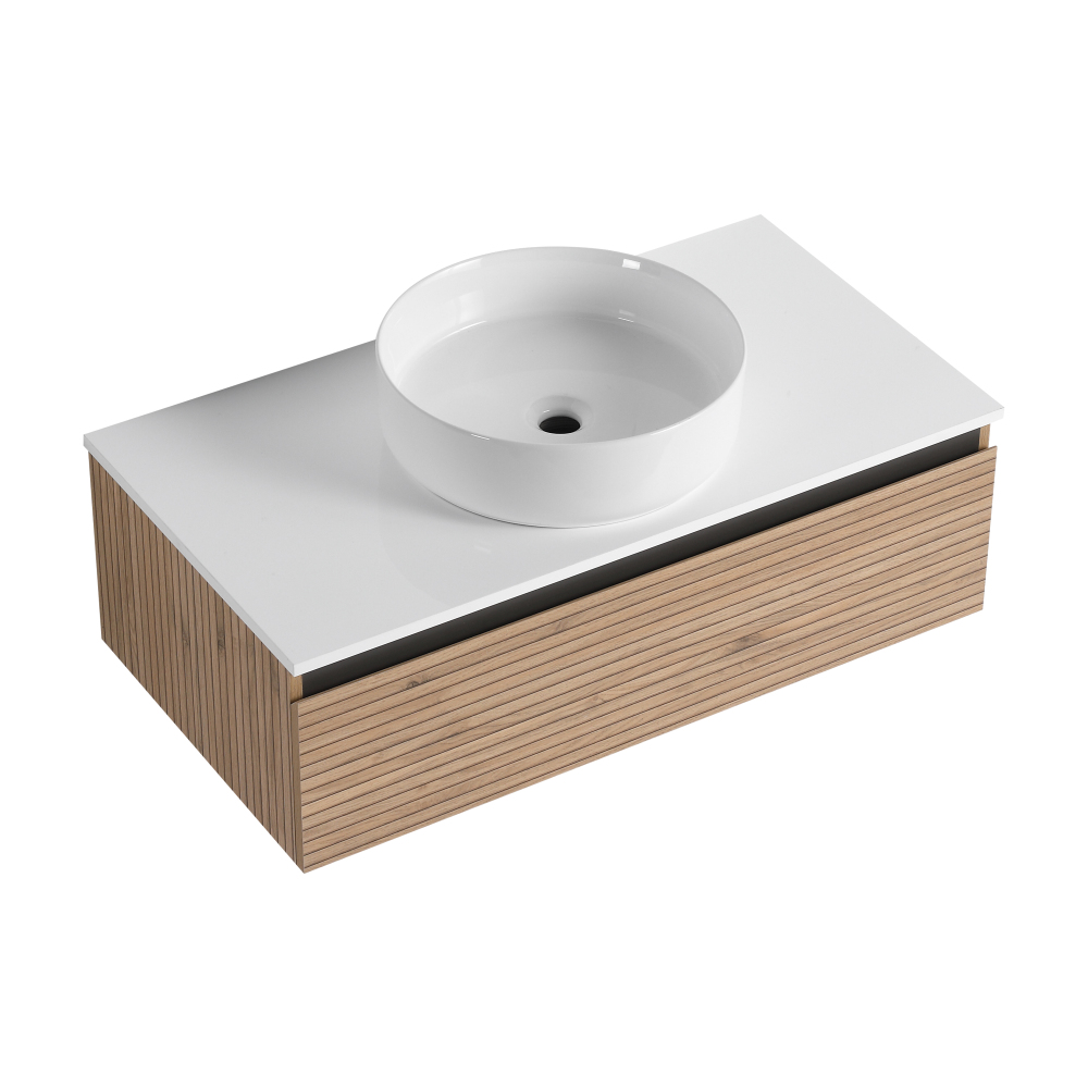 36'' Wall-Mounted Bathroom Vanity with White Art Ceramic Sink & 1-Soft-Close Drawer