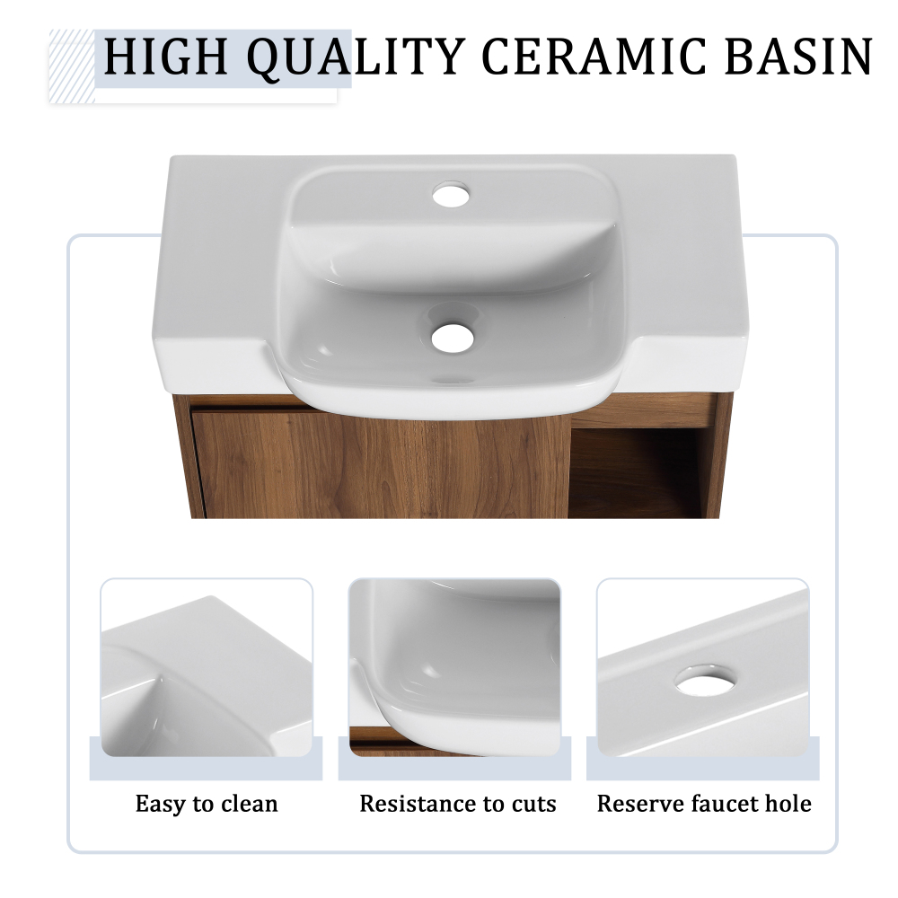 24'' Wall-Mounted Bathroom Vanity with White Ceramic Sink & Soft-Close Door