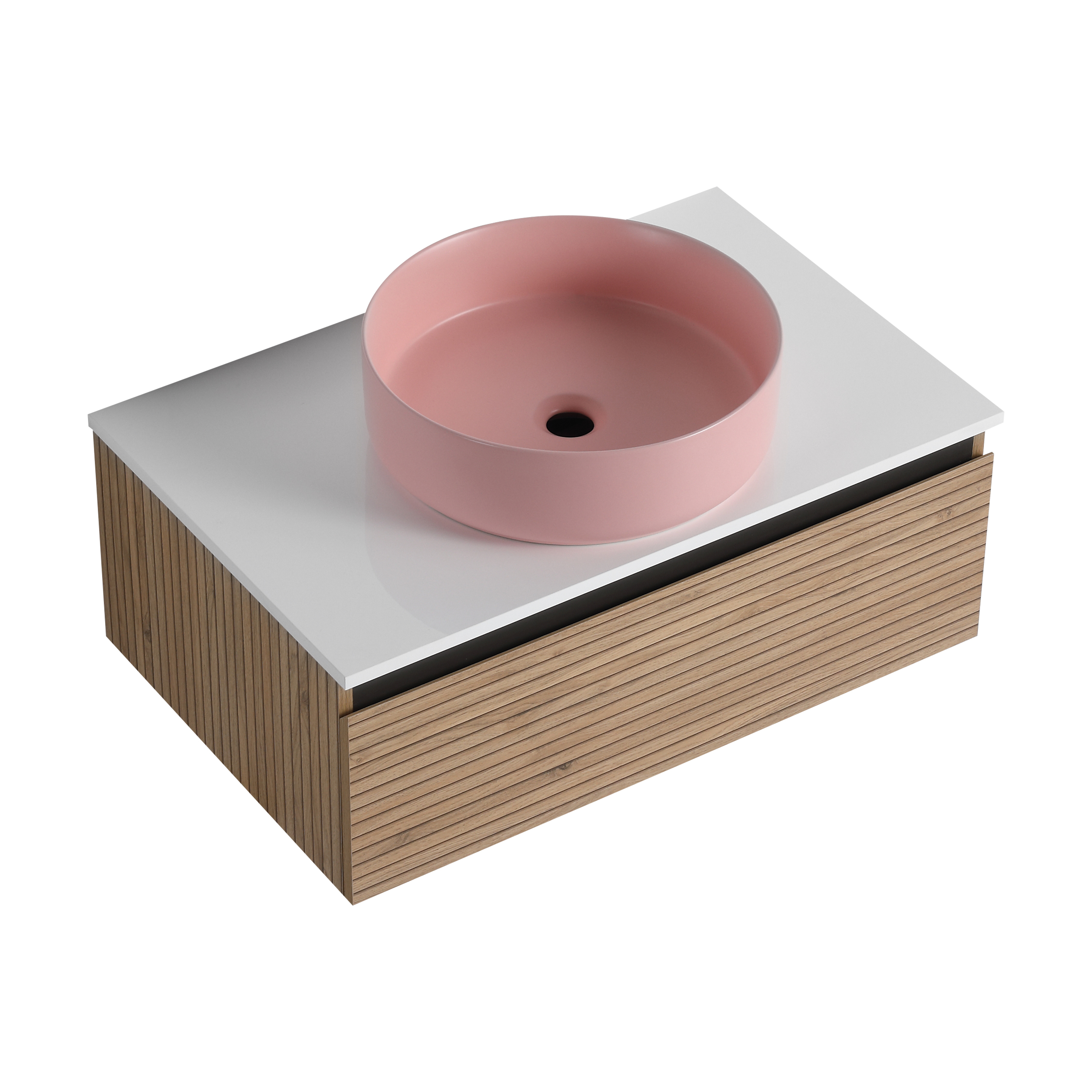 30'' Wall-Mounted Bathroom Vanity with Pink Art Ceramic Sink & 1-Soft-Close Drawer, Plywood