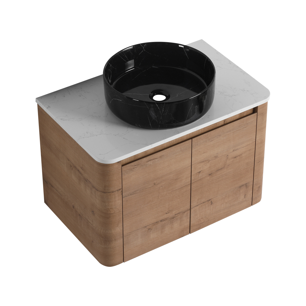 30'' Wall-Mounted Bathroom Vanity With Ceramic Art Sink & 2-Soft-Close Door, KD-Packing, Plywood
