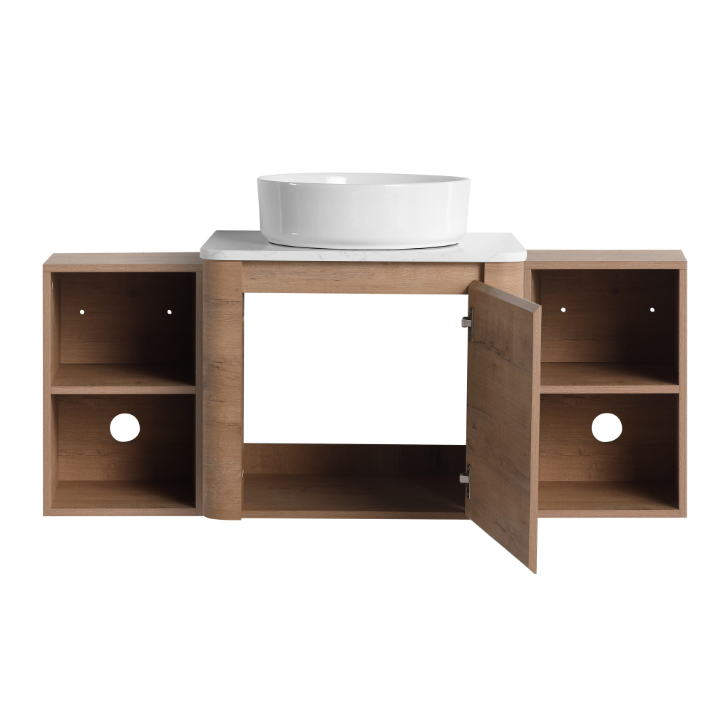 48'' Wall-Mounted Bathroom Vanity With Ceramic Art Sink, and 2-Storage Shelves, Soft-Close Door, KD-Packing, Plywood