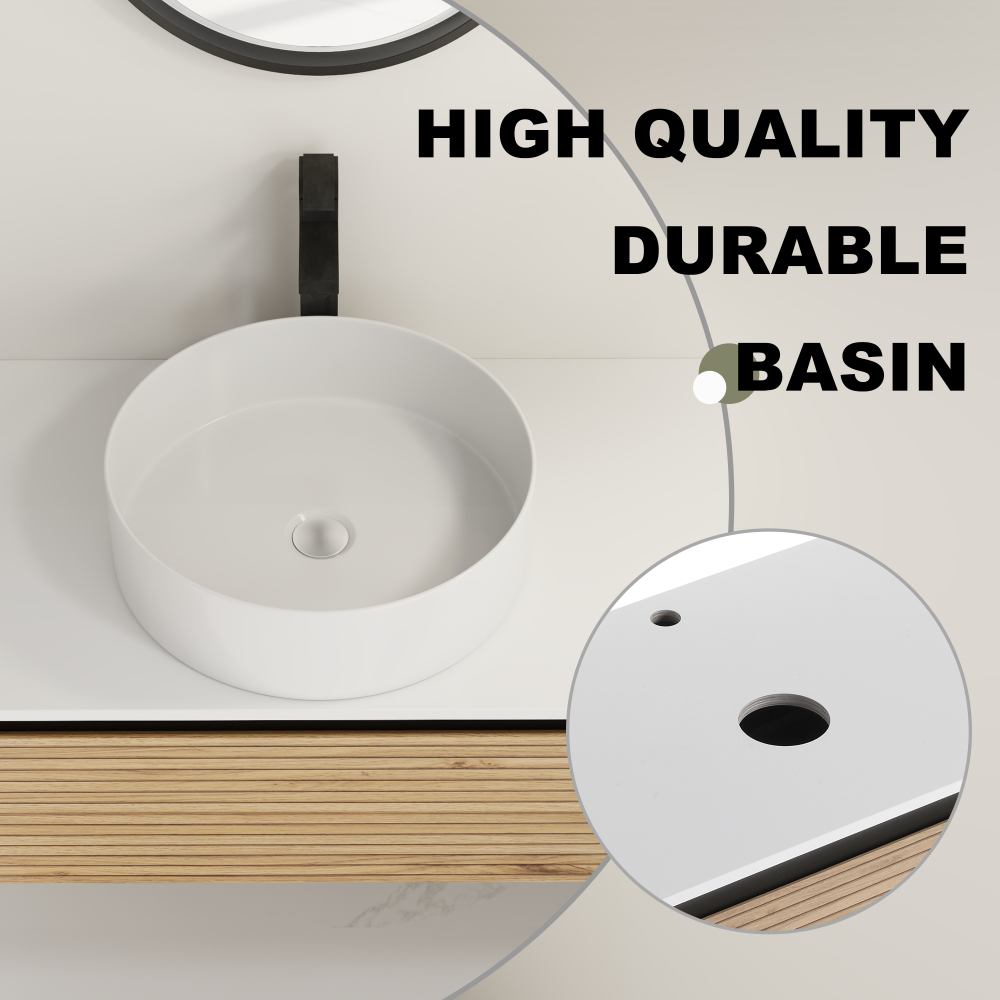36'' Wall-Mounted Bathroom Vanity with White Art Ceramic Sink & 1-Soft-Close Drawer
