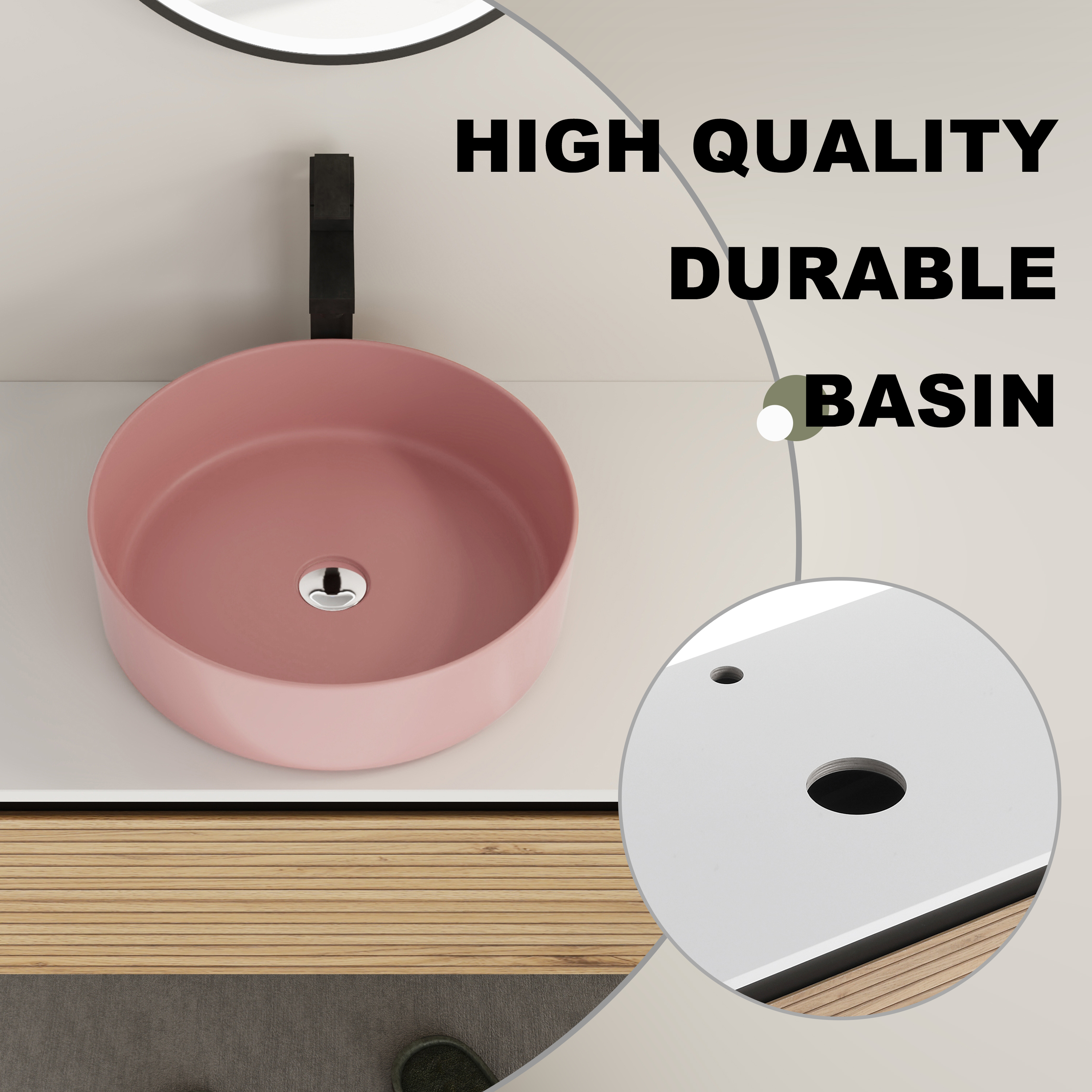 36'' Wall-Mounted Bathroom Vanity with Pink Art Ceramic Sink & 1-Soft-Close Drawer, Plywood