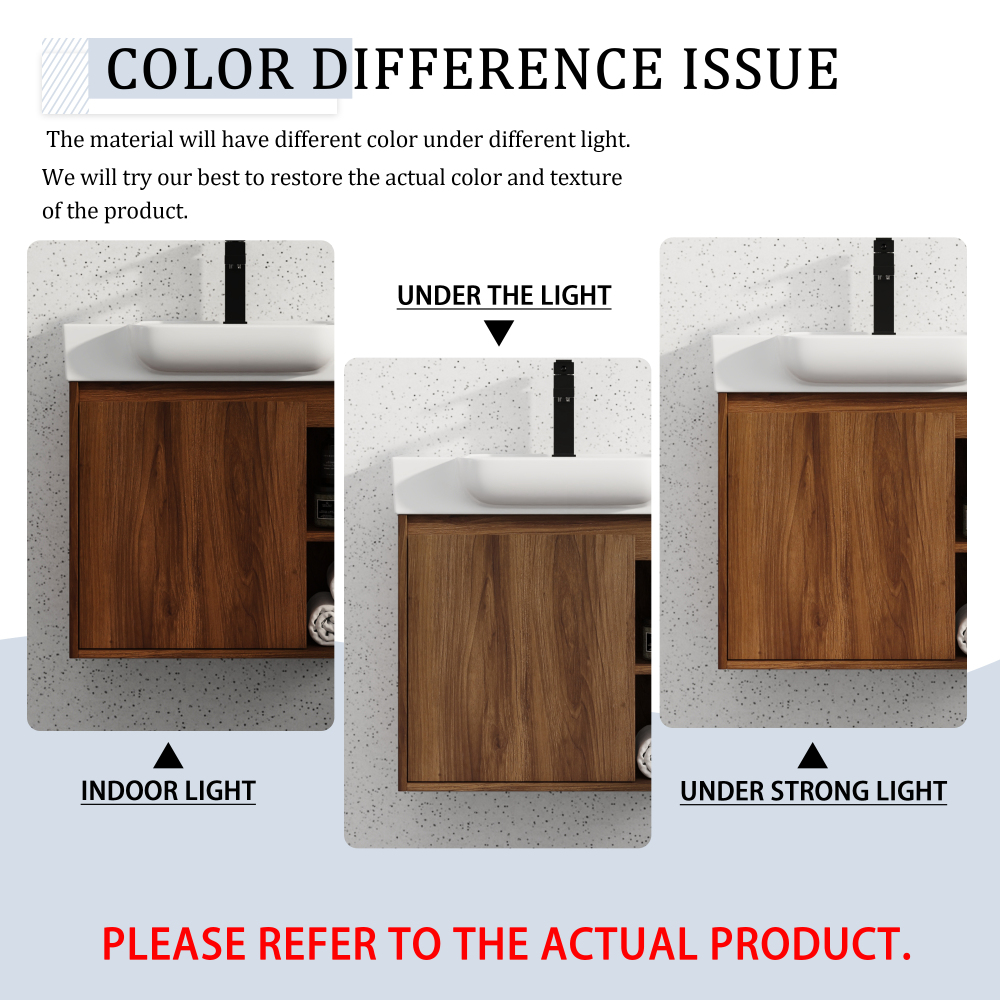 24'' Wall-Mounted Bathroom Vanity with White Ceramic Sink & Soft-Close Door