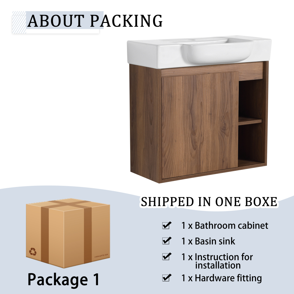 24'' Wall-Mounted Bathroom Vanity with White Ceramic Sink & Soft-Close Door