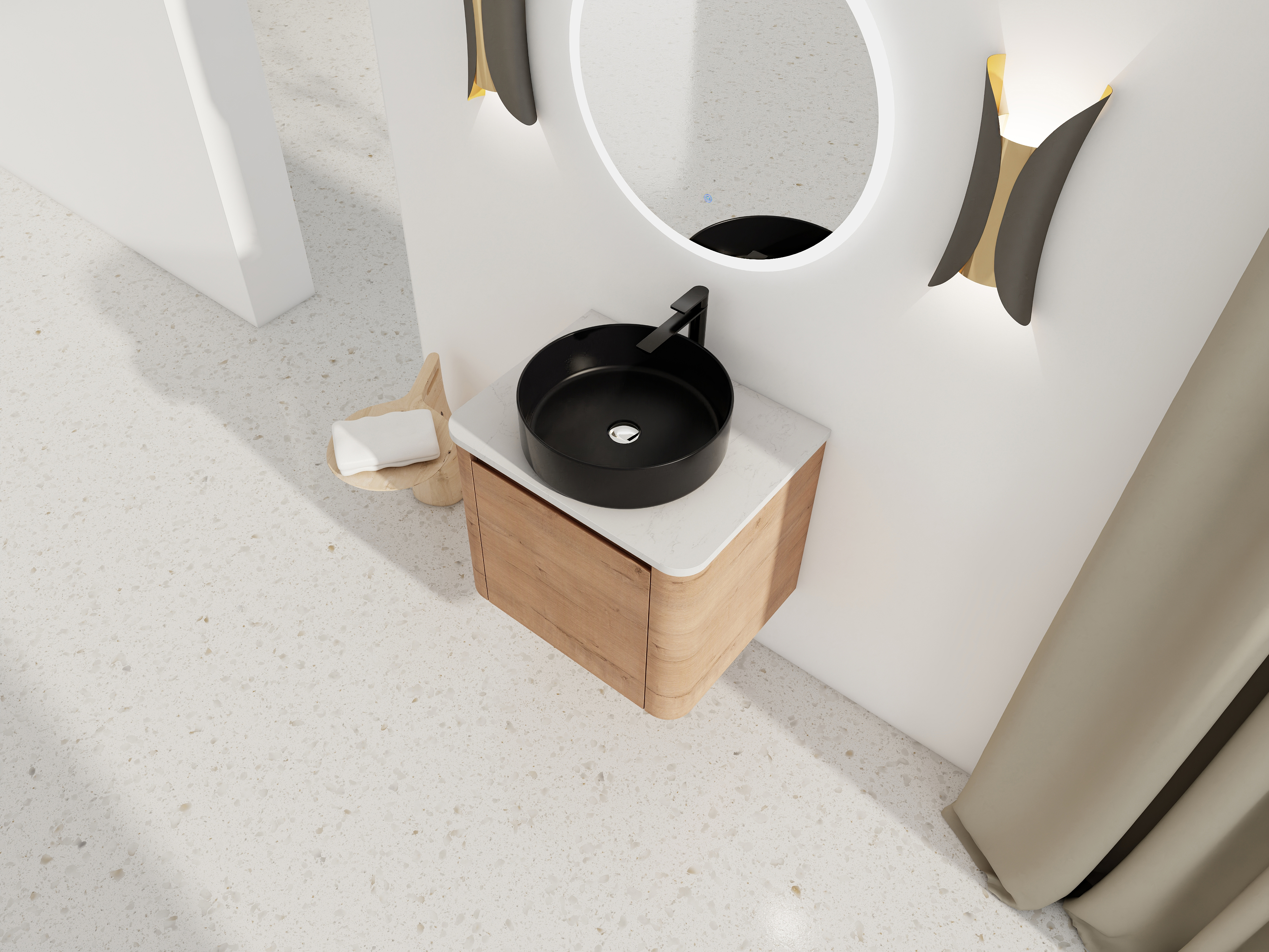 24'' Wall-Mounted Bathroom Vanity With Ceramic Art Sink & 1-Soft-Close Door, KD-Packing, Plywood
