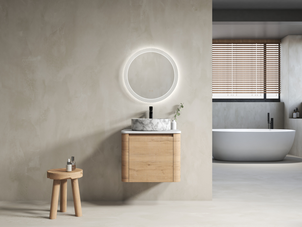 24'' Wall-Mounted Bathroom Vanity With Ceramic Art Sink & 1-Soft-Close Door, KD-Packing, Plywood
