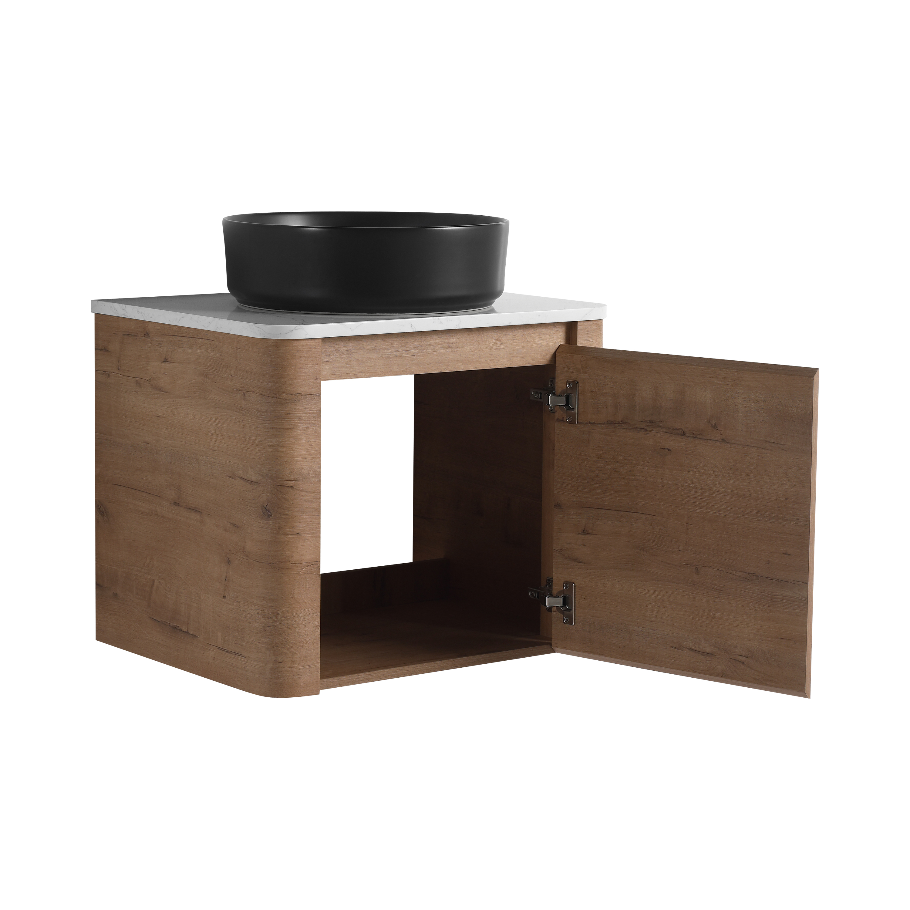 24'' Wall-Mounted Bathroom Vanity With Ceramic Art Sink & 1-Soft-Close Door, KD-Packing, Plywood
