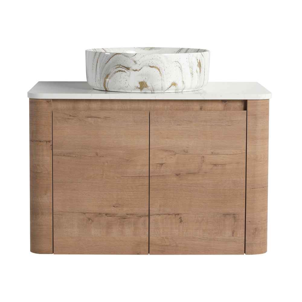 30'' Wall-Mounted Bathroom Vanity With Ceramic Art Sink & 2-Soft-Close Door, KD-Packing, Plywood