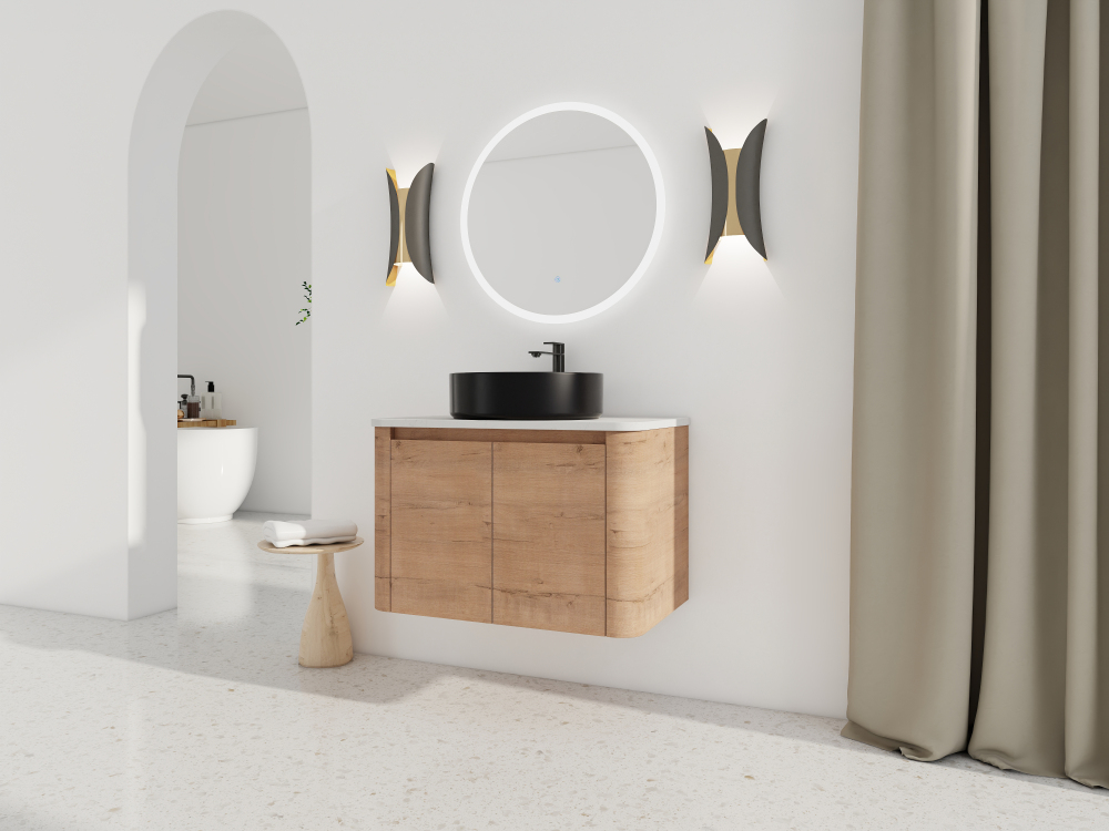 30'' Wall-Mounted Bathroom Vanity With Ceramic Art Sink & 2-Soft-Close Door, KD-Packing, Plywood