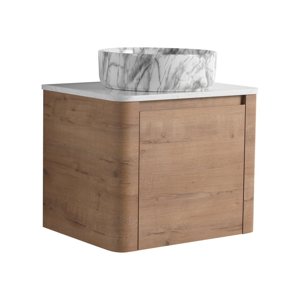 24'' Wall-Mounted Bathroom Vanity With Ceramic Art Sink & 1-Soft-Close Door, KD-Packing, Plywood