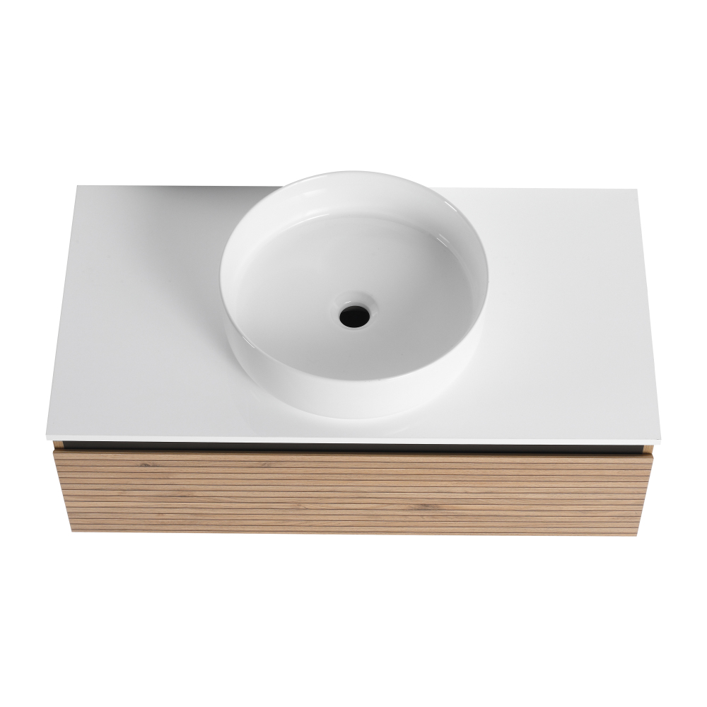 36'' Wall-Mounted Bathroom Vanity with White Art Ceramic Sink & 1-Soft-Close Drawer
