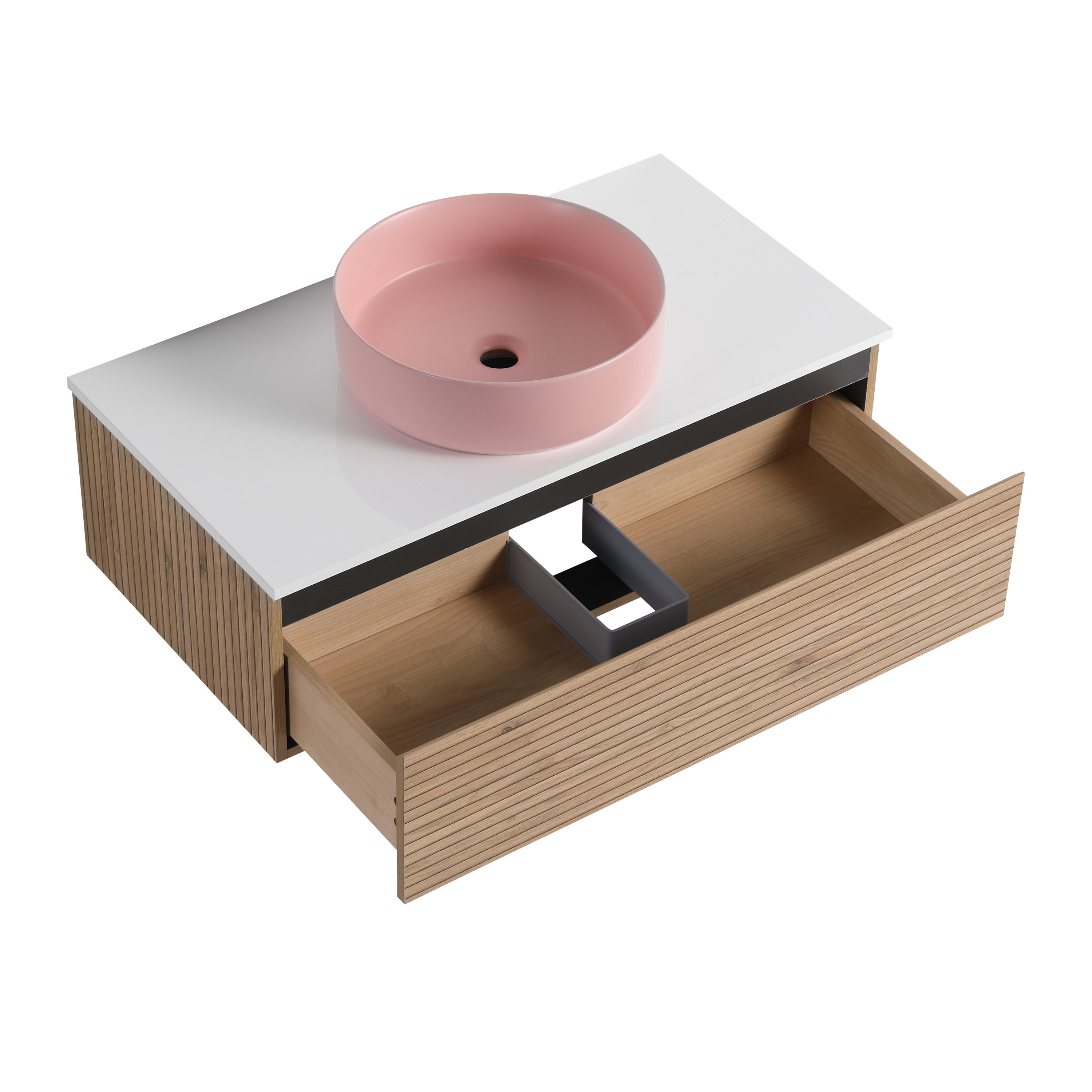 36'' Wall-Mounted Bathroom Vanity with Pink Art Ceramic Sink & 1-Soft-Close Drawer, Plywood