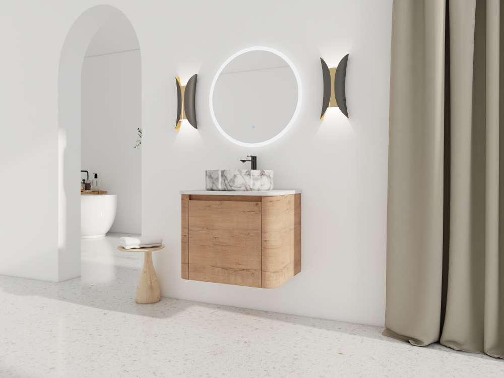 24'' Wall-Mounted Bathroom Vanity With Ceramic Art Sink & 1-Soft-Close Door, KD-Packing, Plywood