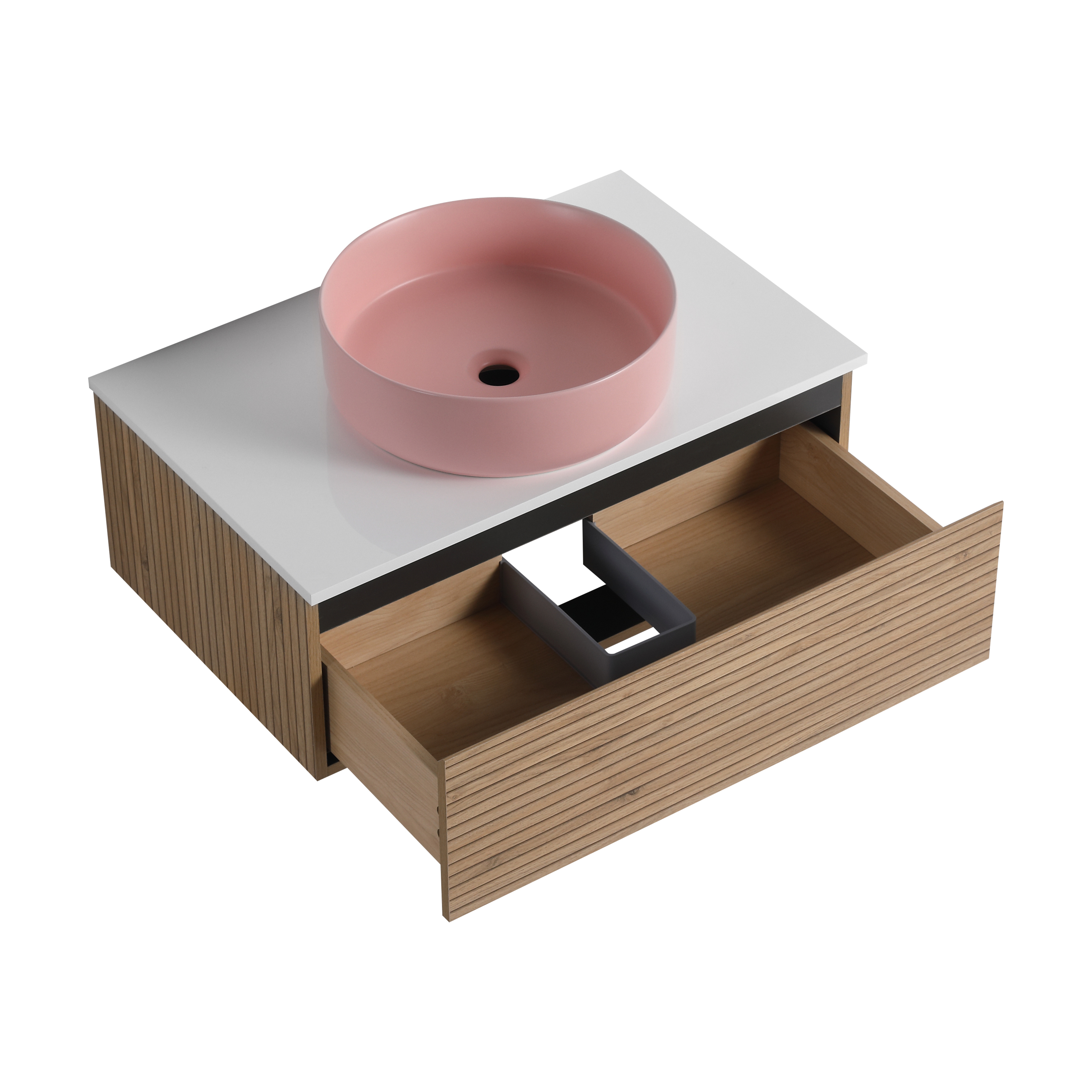 30'' Wall-Mounted Bathroom Vanity with Pink Art Ceramic Sink & 1-Soft-Close Drawer, Plywood