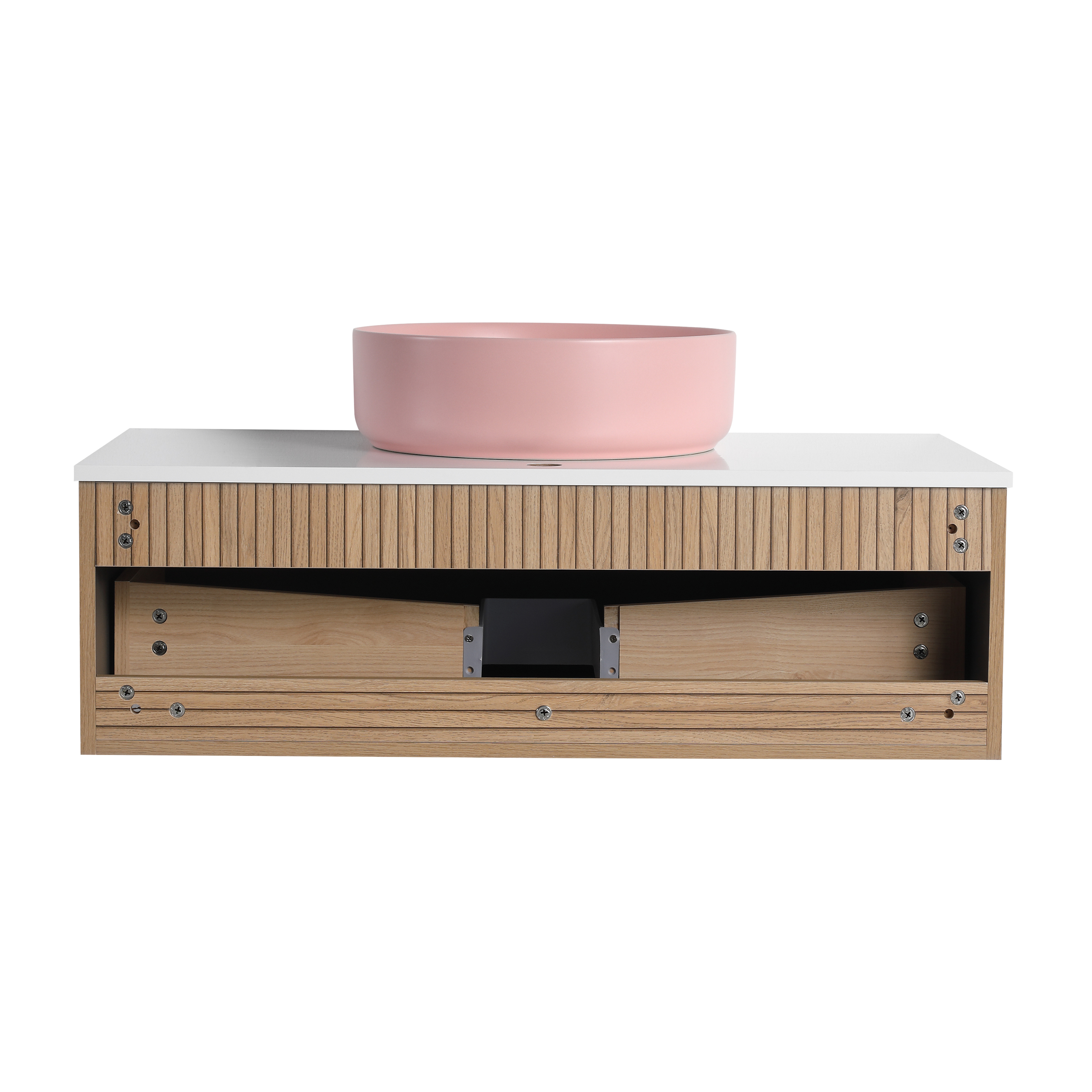 36'' Wall-Mounted Bathroom Vanity with Pink Art Ceramic Sink & 1-Soft-Close Drawer, Plywood