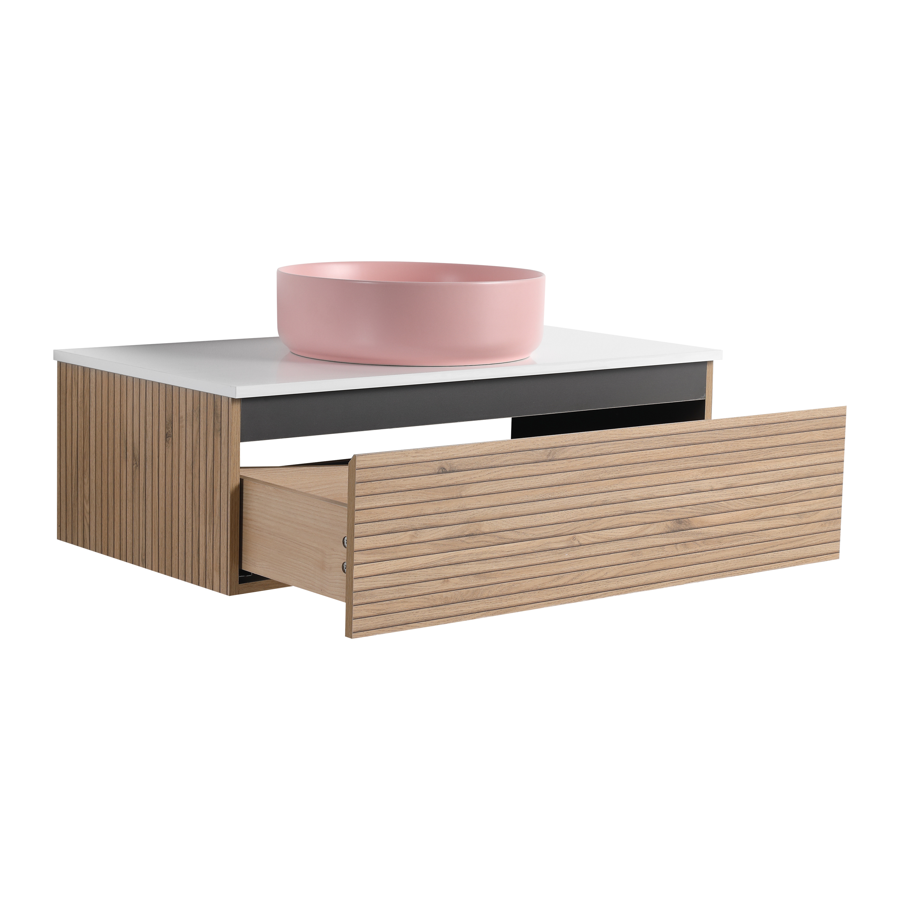 36'' Wall-Mounted Bathroom Vanity with Pink Art Ceramic Sink & 1-Soft-Close Drawer, Plywood