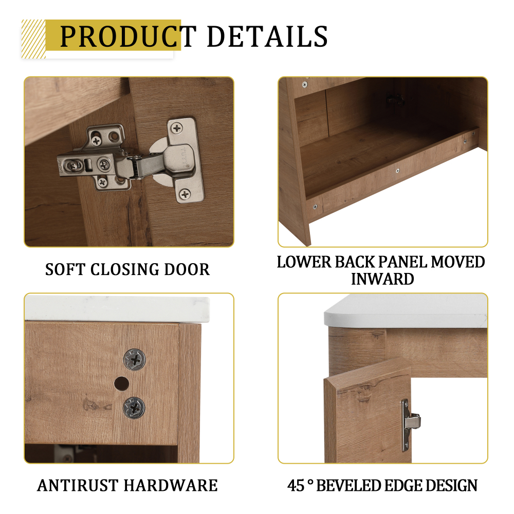 30'' Wall-Mounted Bathroom Vanity With Ceramic Art Sink & 2-Soft-Close Door, KD-Packing, Plywood