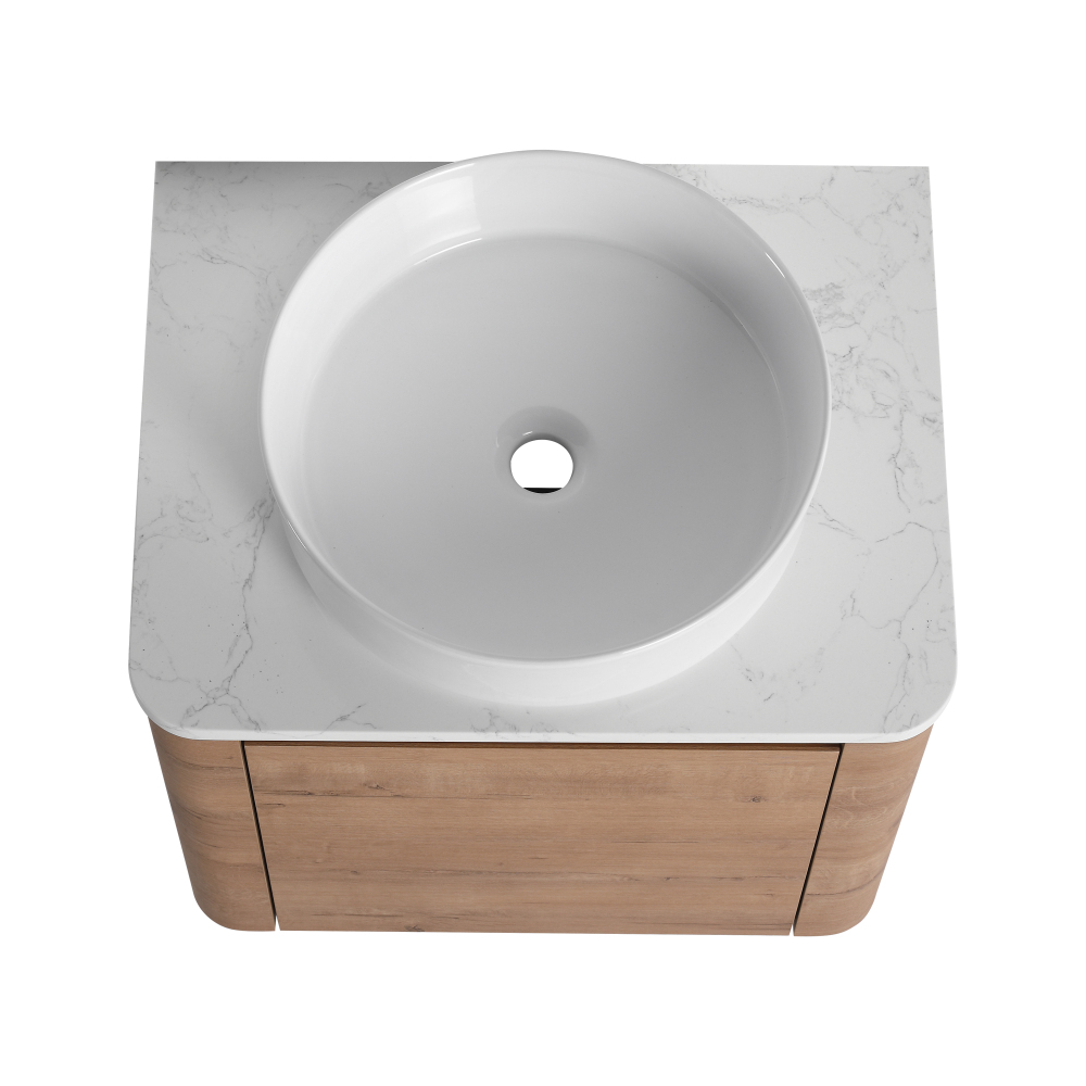 48'' Wall-Mounted Bathroom Vanity With Ceramic Art Sink, and 2-Storage Shelves, Soft-Close Door, KD-Packing, Plywood