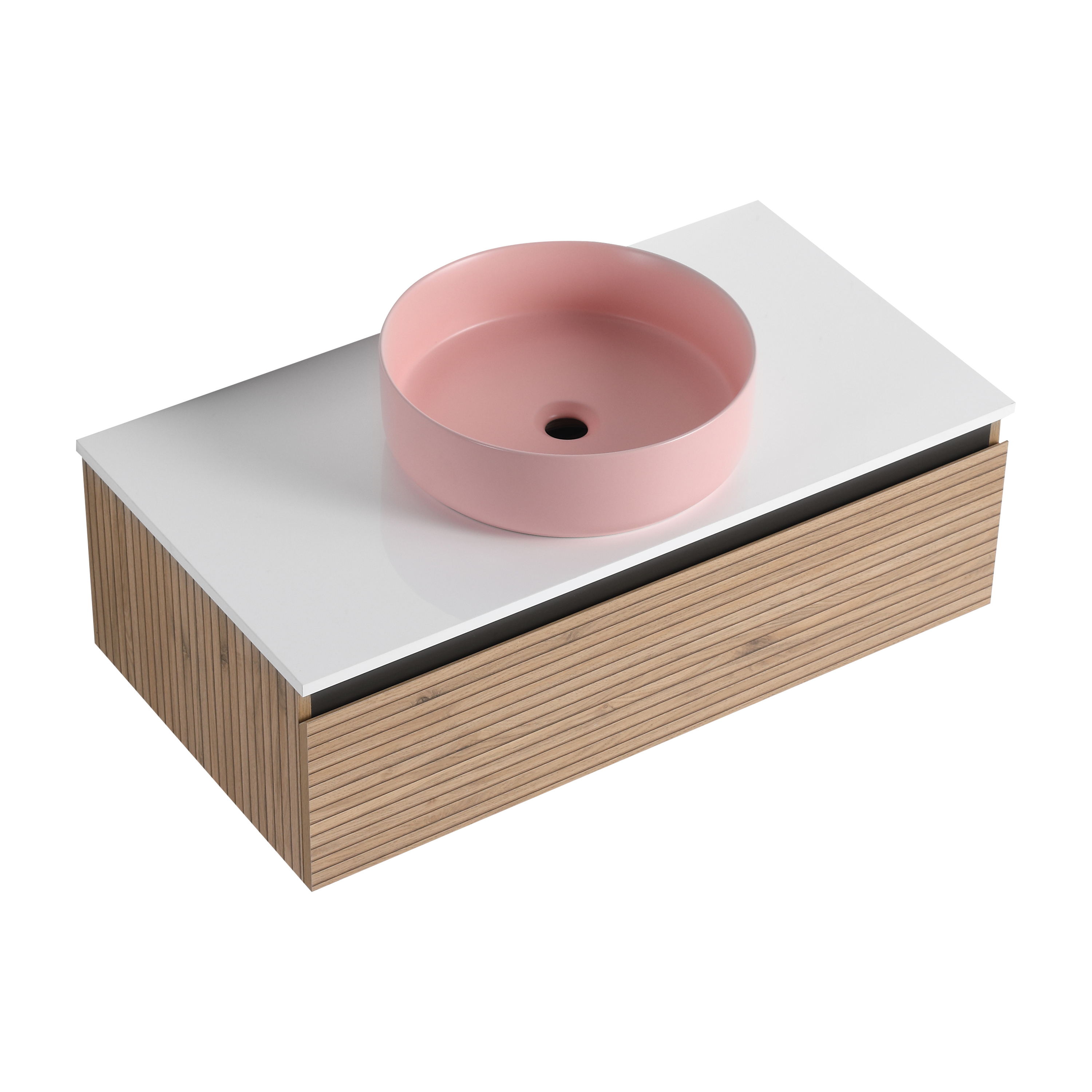 36'' Wall-Mounted Bathroom Vanity with Pink Art Ceramic Sink & 1-Soft-Close Drawer, Plywood