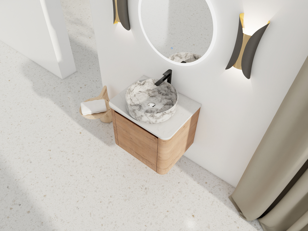 24'' Wall-Mounted Bathroom Vanity With Ceramic Art Sink & 1-Soft-Close Door, KD-Packing, Plywood
