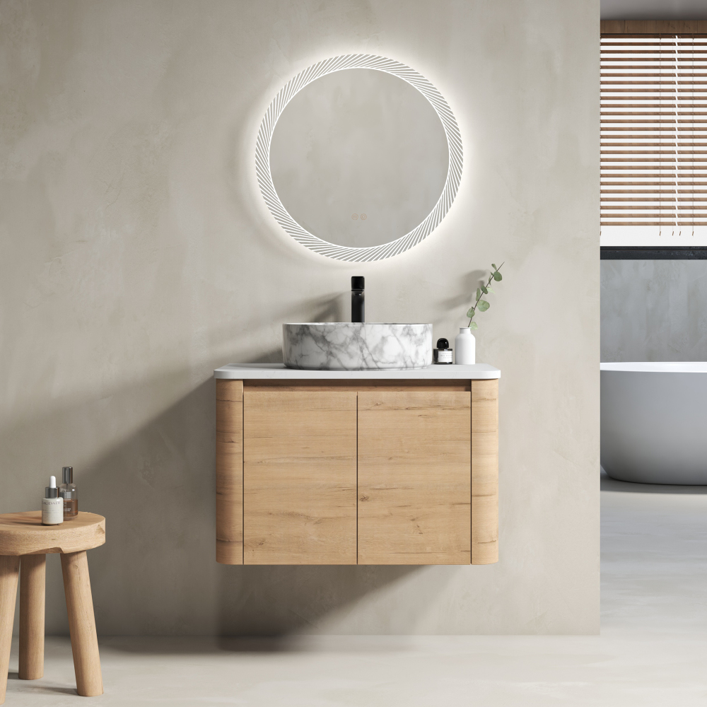30'' Wall-Mounted Bathroom Vanity With Ceramic Art Sink & 2-Soft-Close Door, KD-Packing, Plywood