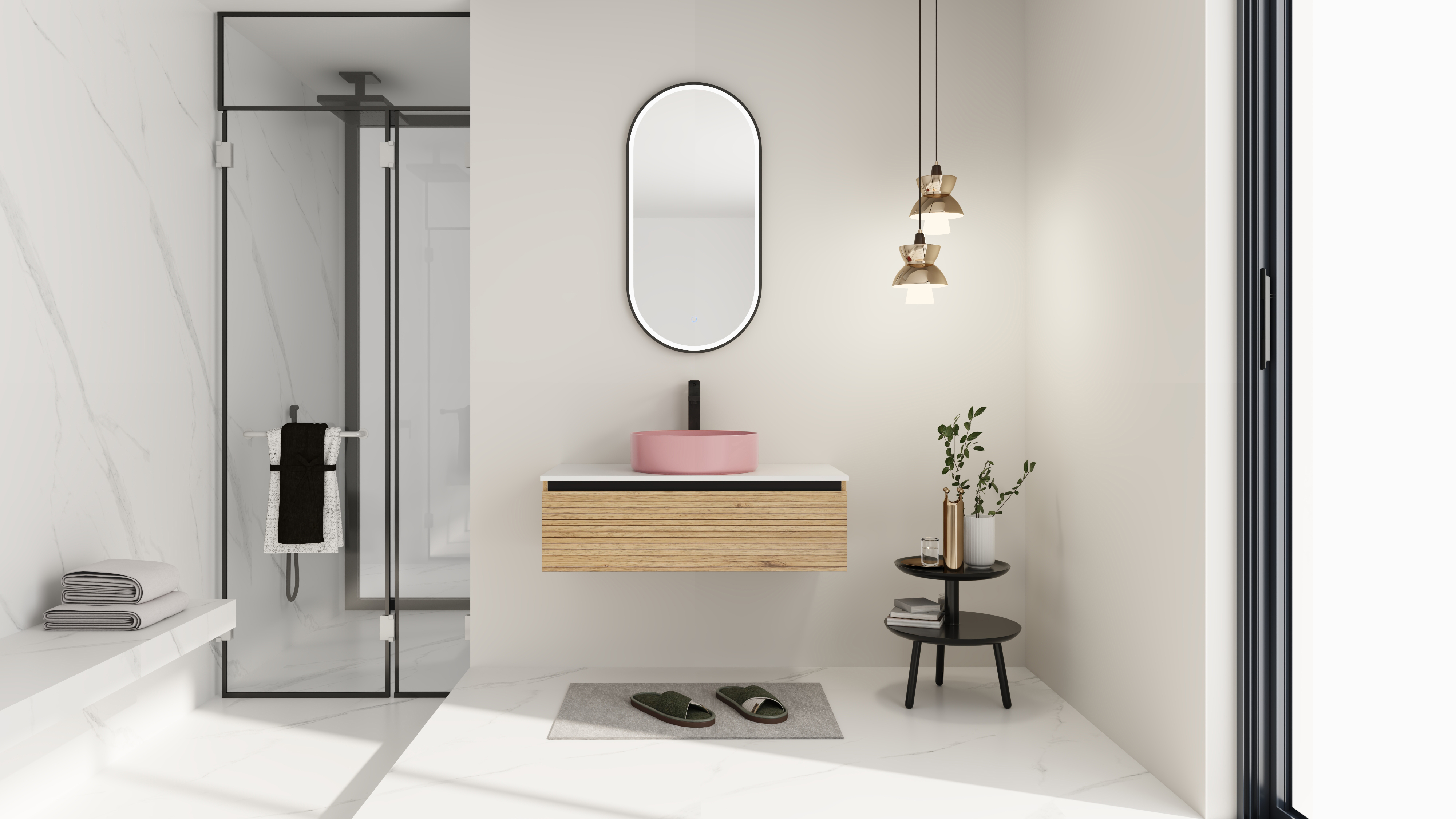 36'' Wall-Mounted Bathroom Vanity with Pink Art Ceramic Sink & 1-Soft-Close Drawer, Plywood