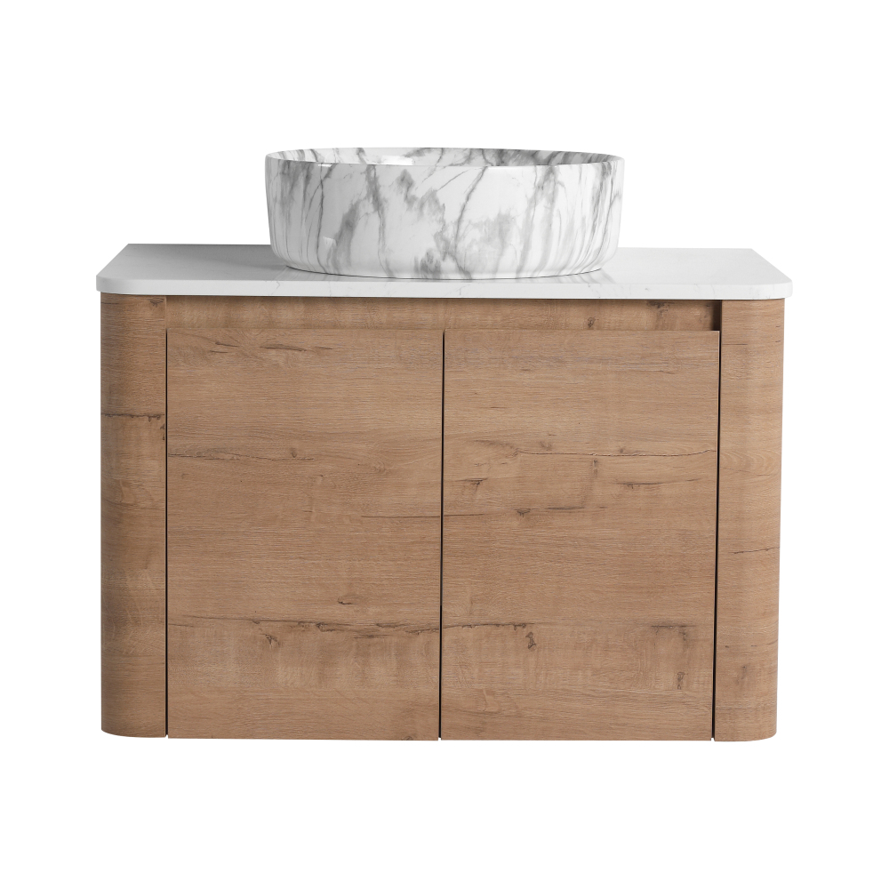 30'' Wall-Mounted Bathroom Vanity With Ceramic Art Sink & 2-Soft-Close Door, KD-Packing, Plywood
