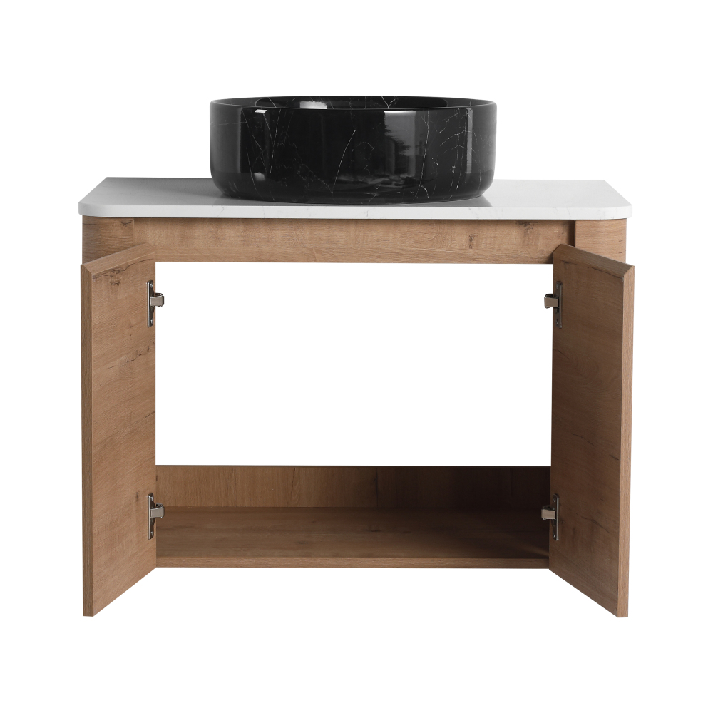 30'' Wall-Mounted Bathroom Vanity With Ceramic Art Sink & 2-Soft-Close Door, KD-Packing, Plywood