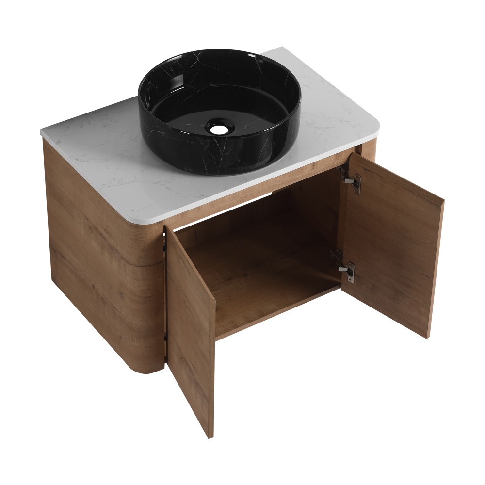 30'' Wall-Mounted Bathroom Vanity With Ceramic Art Sink & 2-Soft-Close Door, KD-Packing, Plywood