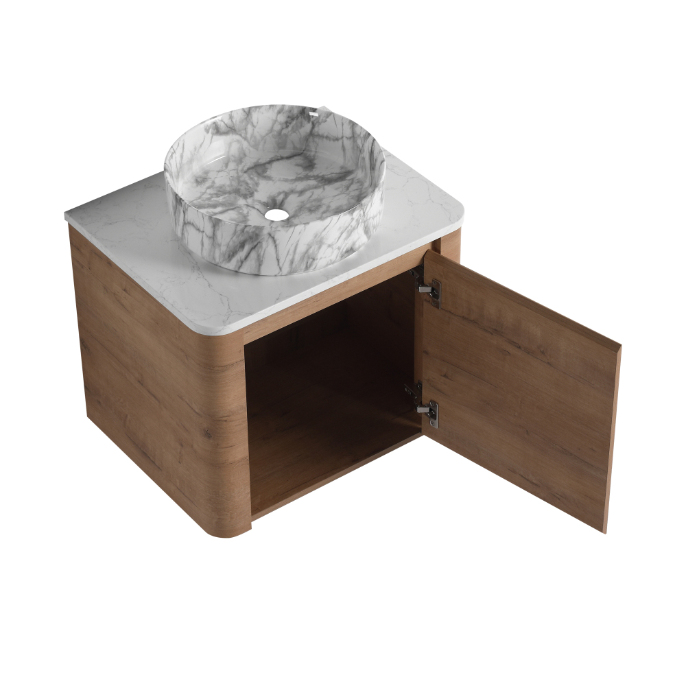 24'' Wall-Mounted Bathroom Vanity With Ceramic Art Sink & 1-Soft-Close Door, KD-Packing, Plywood