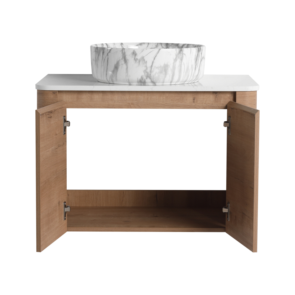 30'' Wall-Mounted Bathroom Vanity With Ceramic Art Sink & 2-Soft-Close Door, KD-Packing, Plywood