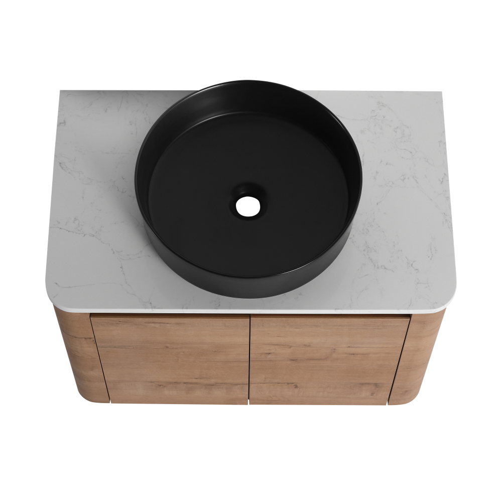 30'' Wall-Mounted Bathroom Vanity With Ceramic Art Sink & 2-Soft-Close Door, KD-Packing, Plywood