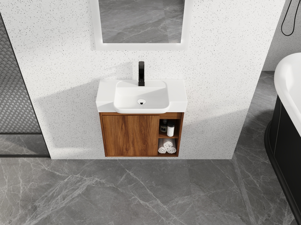 24'' Wall-Mounted Bathroom Vanity with White Ceramic Sink & Soft-Close Door