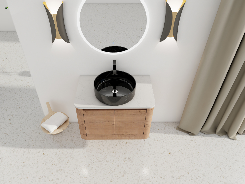 30'' Wall-Mounted Bathroom Vanity With Ceramic Art Sink & 2-Soft-Close Door, KD-Packing, Plywood