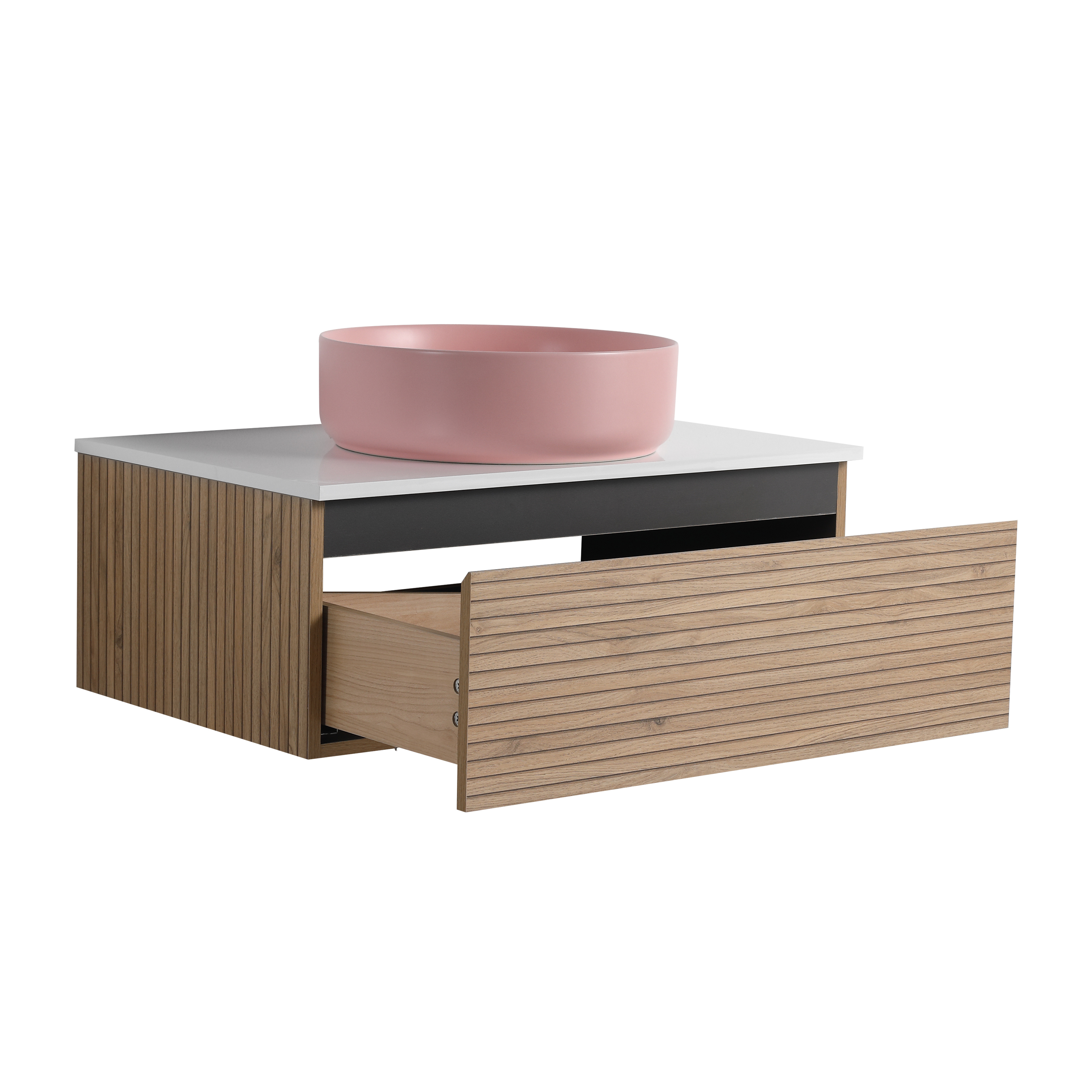 30'' Wall-Mounted Bathroom Vanity with Pink Art Ceramic Sink & 1-Soft-Close Drawer, Plywood
