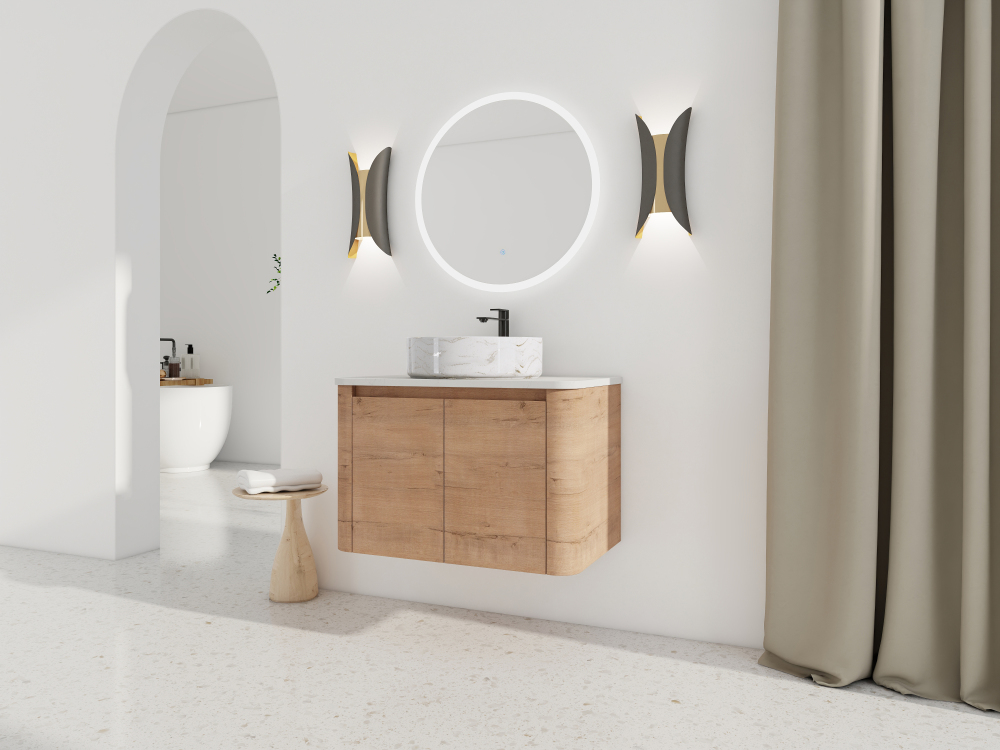 30'' Wall-Mounted Bathroom Vanity With Ceramic Art Sink & 2-Soft-Close Door, KD-Packing, Plywood