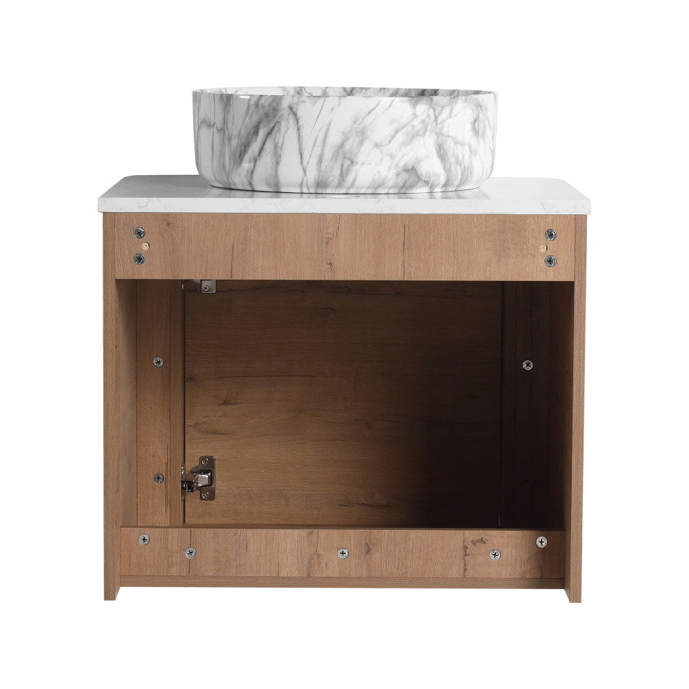 24'' Wall-Mounted Bathroom Vanity With Ceramic Art Sink & 1-Soft-Close Door, KD-Packing, Plywood
