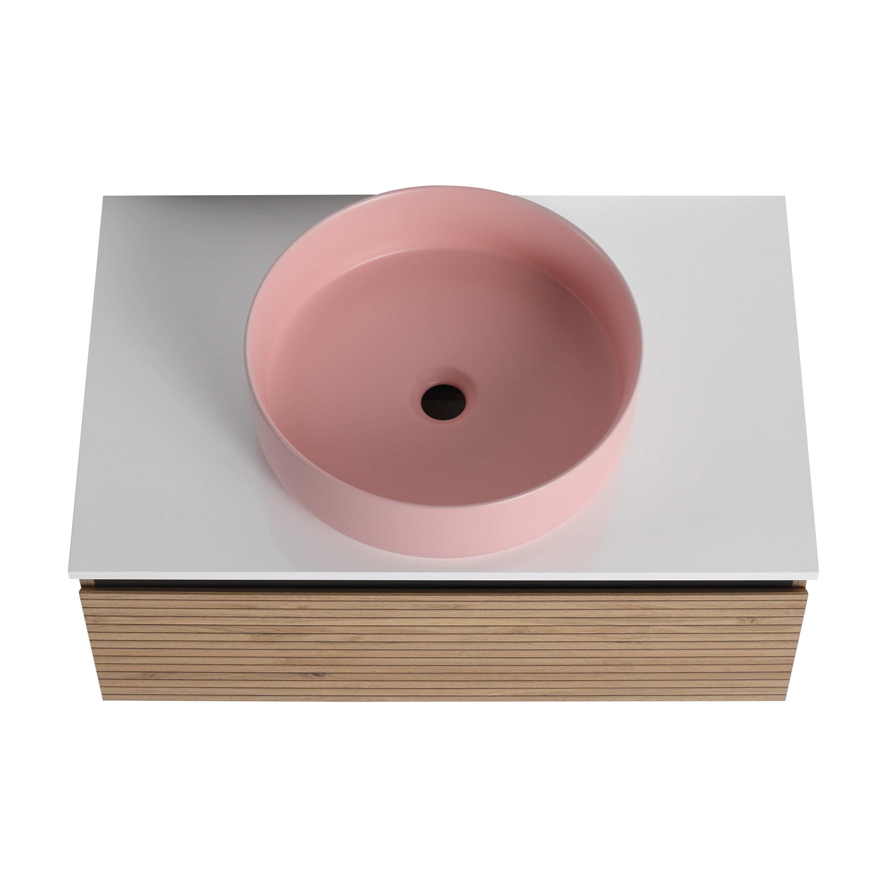 30'' Wall-Mounted Bathroom Vanity with Pink Art Ceramic Sink & 1-Soft-Close Drawer, Plywood