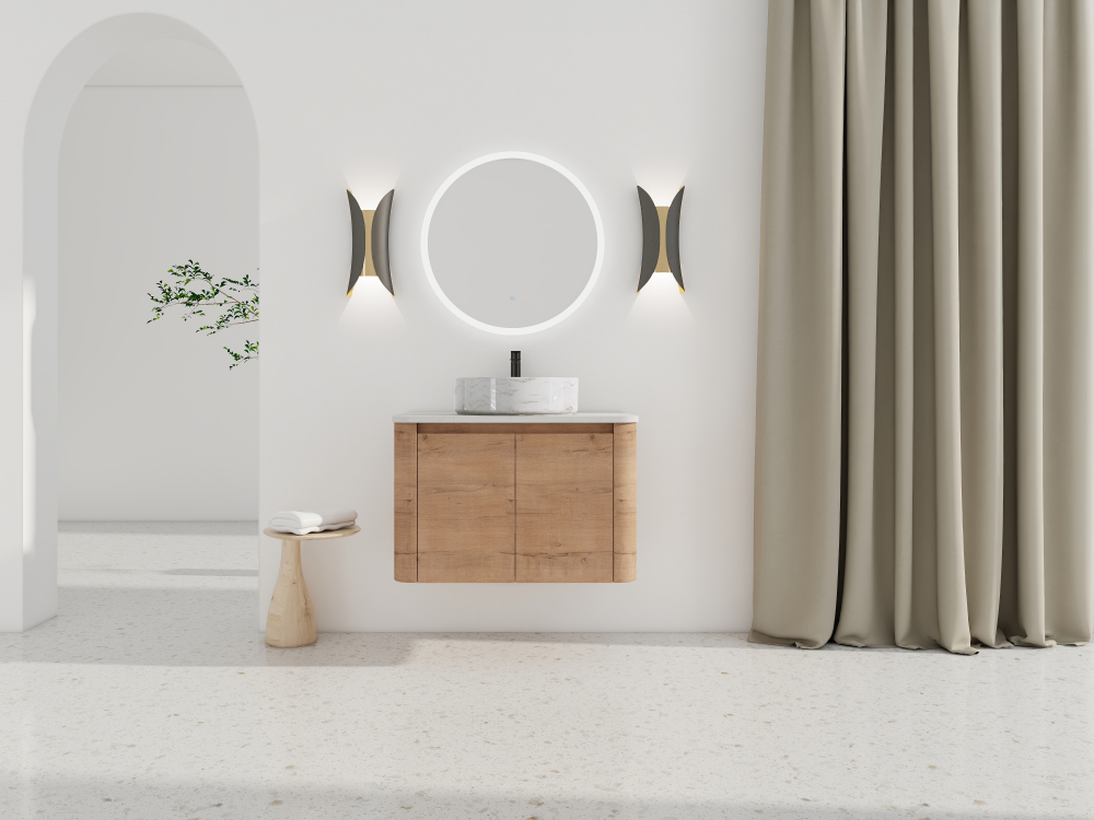 30'' Wall-Mounted Bathroom Vanity With Ceramic Art Sink & 2-Soft-Close Door, KD-Packing, Plywood