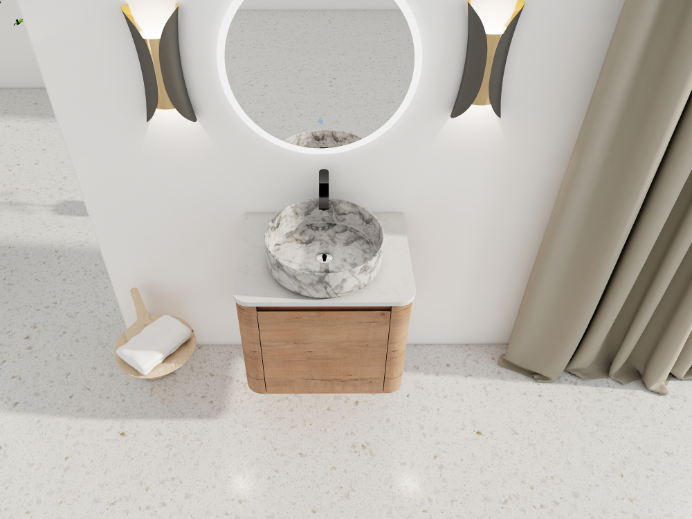 24'' Wall-Mounted Bathroom Vanity With Ceramic Art Sink & 1-Soft-Close Door, KD-Packing, Plywood