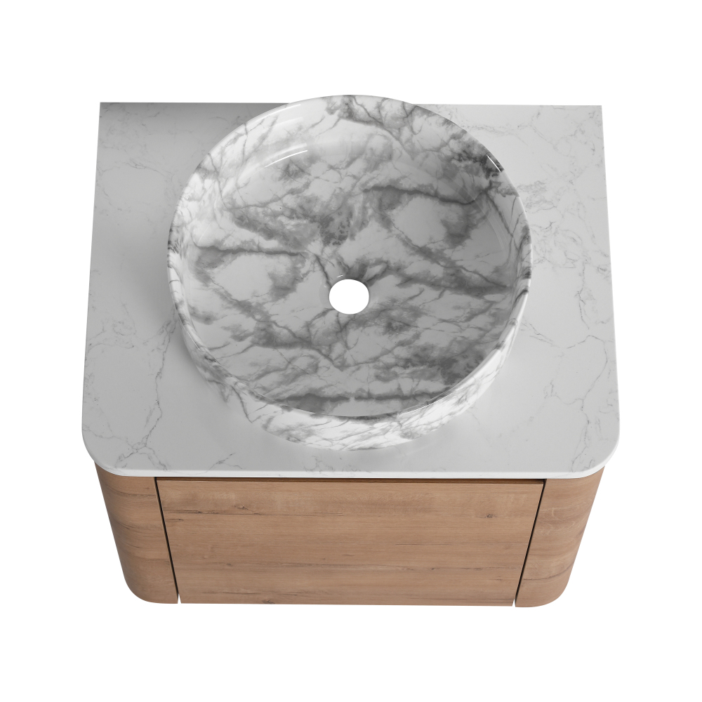 24'' Wall-Mounted Bathroom Vanity With Ceramic Art Sink & 1-Soft-Close Door, KD-Packing, Plywood