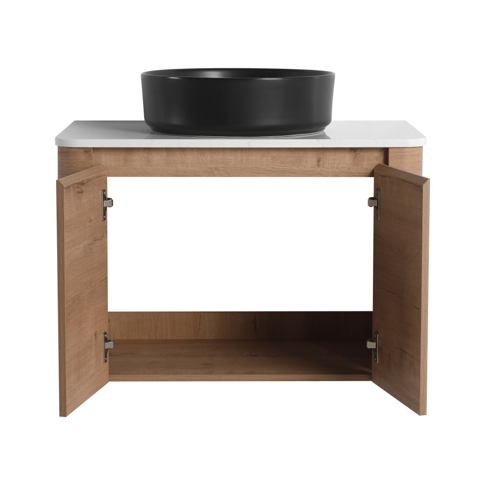 30'' Wall-Mounted Bathroom Vanity With Ceramic Art Sink & 2-Soft-Close Door, KD-Packing, Plywood